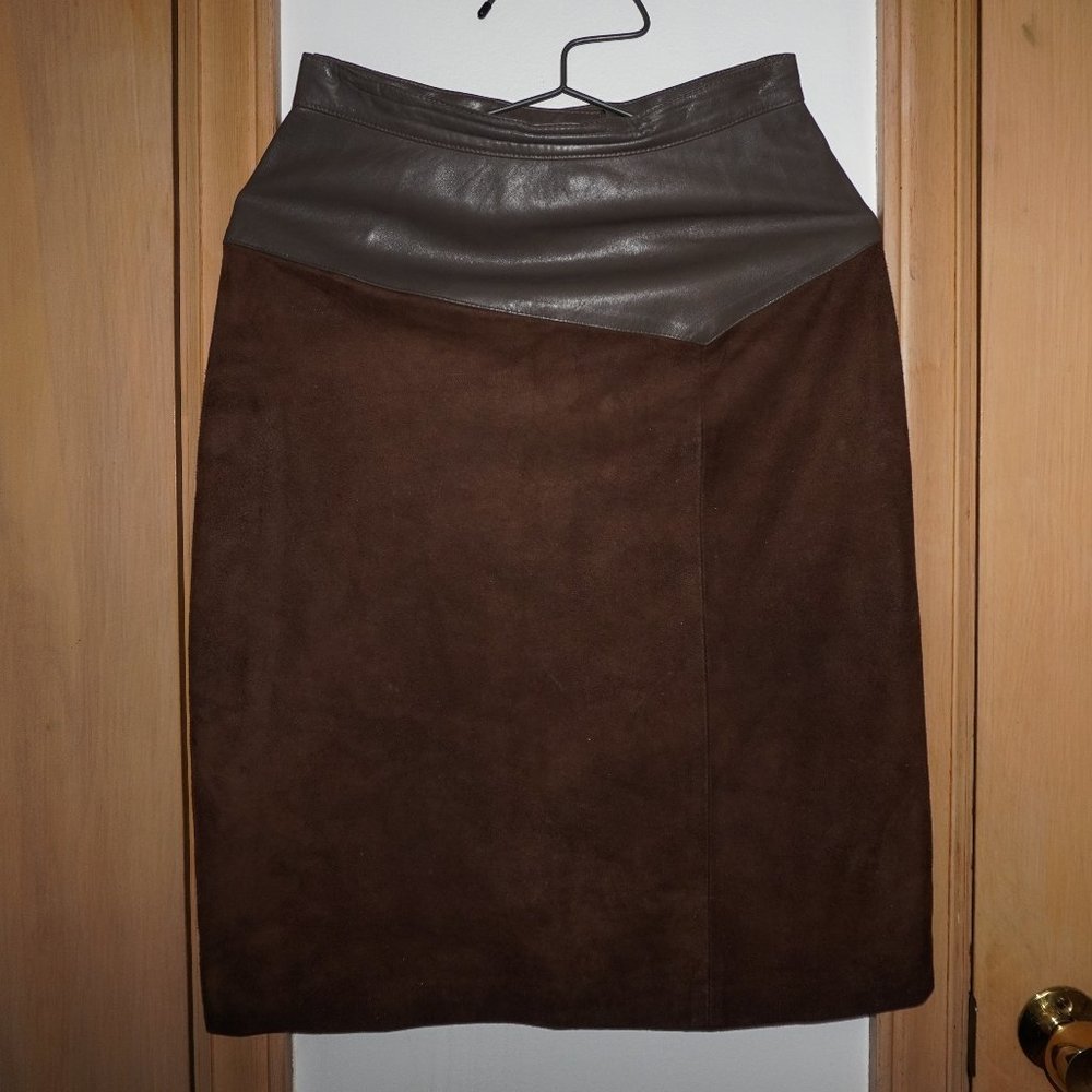 Vintage Brown Suede + Leather Skirt - West Bay